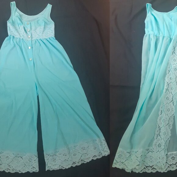 VTG Turquoise Blue 2 pcs Nightgown Set Louis Jean Mint Condition Unique Size S-M - Picture 6 of 10
